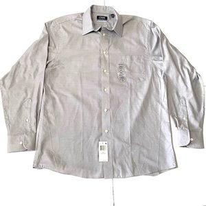 CHAPS Botton Down Dress Shirt Mens Wrinkle Free Gray Pocket Size L 16 34/35